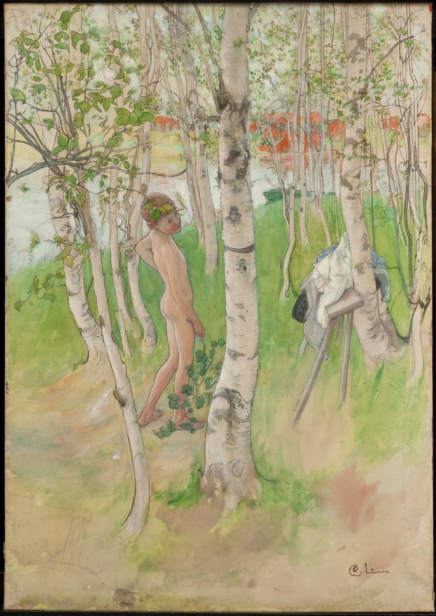 Ulf. Naken gutt blant bjørketrær av Carl Larsson
