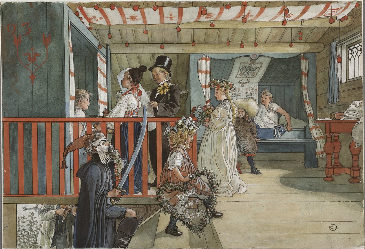Un jour de fete - A Day of Celebration, av Larsson, Carl (1853-1919). Akvarell på papir av Carl Larsson