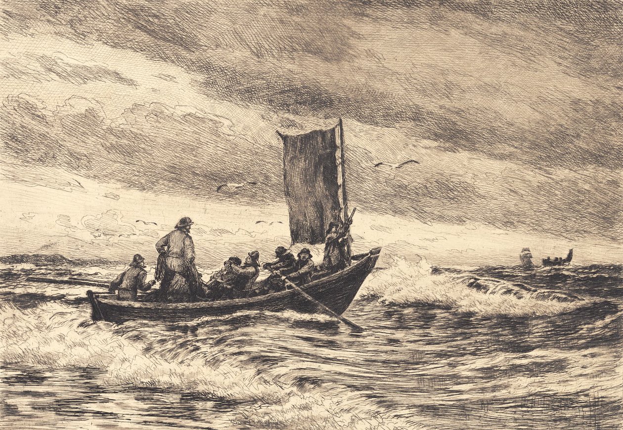 Fiskebåt i bølgene av Carl Locher