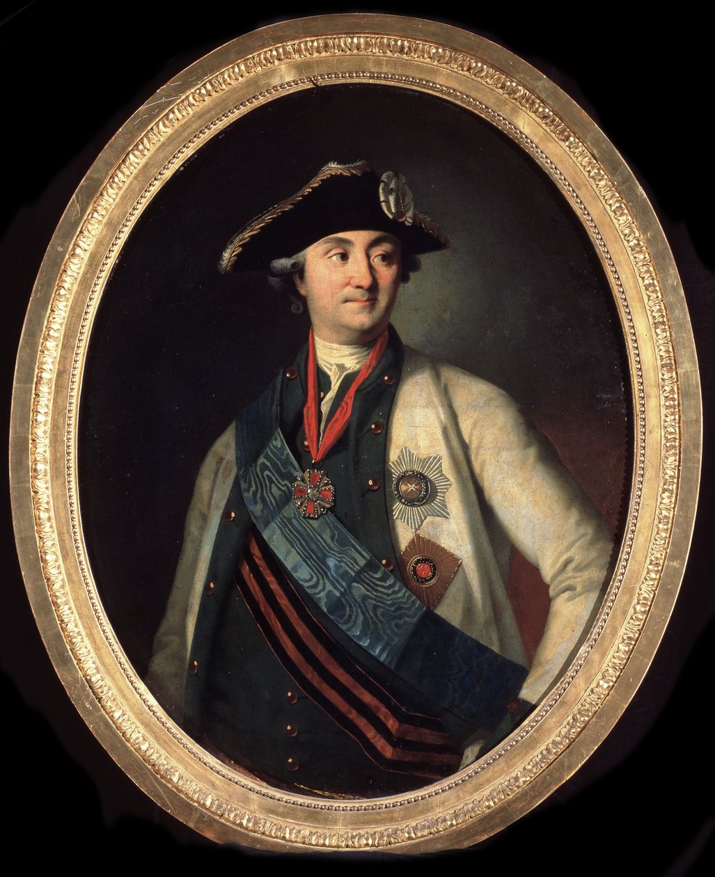 ""Portrait du comte Alexei Grigorievitch Orlov (1737-1808), commandant des Forces navales russes"" (Portrett av den øverstkommanderende for flåten grev Alexey Grigoryevich Orlov av Chesma (1737-1808)) Peinture de Carl Ludwig Johann Christineck (1732/3-17 av Carl Ludwig Christinek