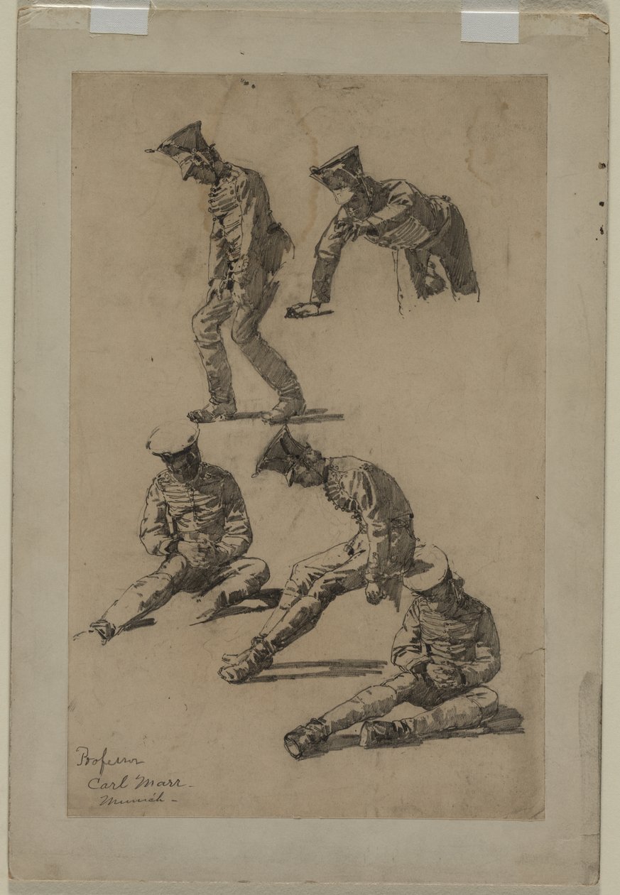 Fem studier av en soldat, fjerde kvartal 1800-tallet eller første tredje 1900-tallet. av Carl Marr