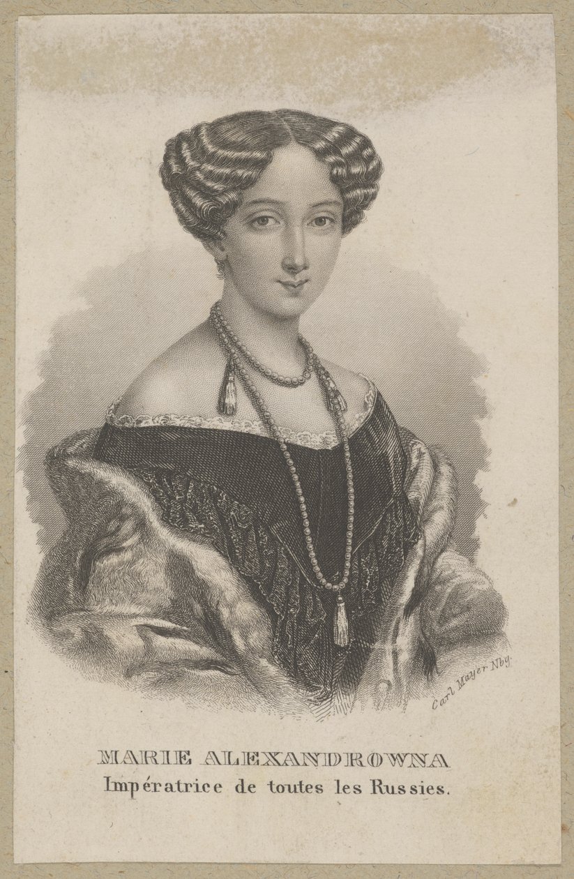 Maria Aleksandrovna (født Maximiliana Wilhelmina Maria av Hessen-Darmstadt, 1824 Darmstadt - 1880 St. Petersburg) - yngste datter av Ludvig II av Hessen og Vilhelmine av Baden, prinsesse av Hessen, keiserinne av Russland som hustru til tsar Aleksander II av Carl Mayer