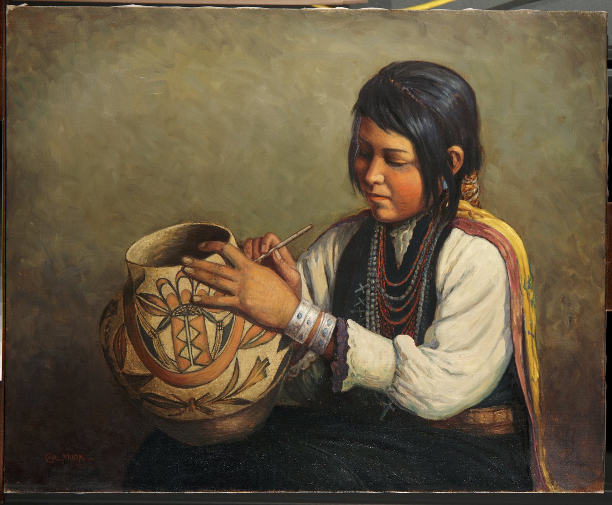 Isleta Pottery Maker, Pueblo of Isleta, New Mexico (olje på lerret) av Carl Moon
