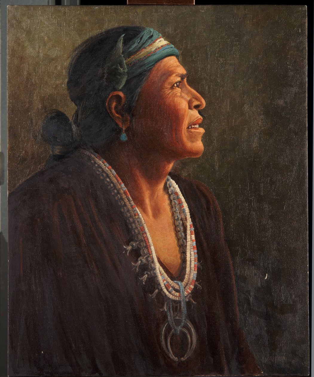 Ta-otza-begay, også kalt Meguelito, Navajo Medicine Man (olje på lerret montert på panel) av Carl Moon