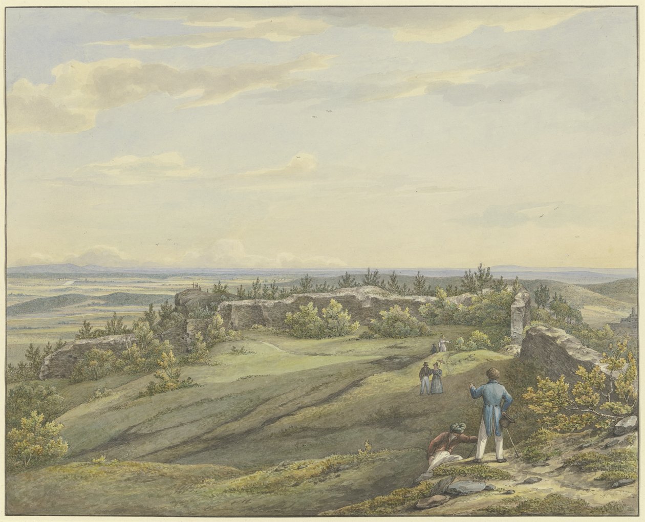 Borggården ved Falkenstein-ruinen med utsikt over Main-sletten, Odenwald og Rhinhøydene av Carl Morgenstern