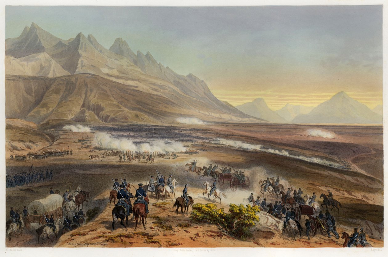 Battle of Buena Vista, fra The War Between United States and Mexico, pub. 1851 (fargelitografi) av Carl Nebel