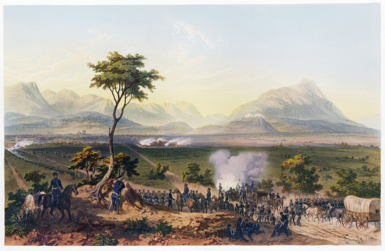 Capture of Monterey, fra The War Between the United States and Mexico, pub. 1851 (fargelitografi) av Carl Nebel