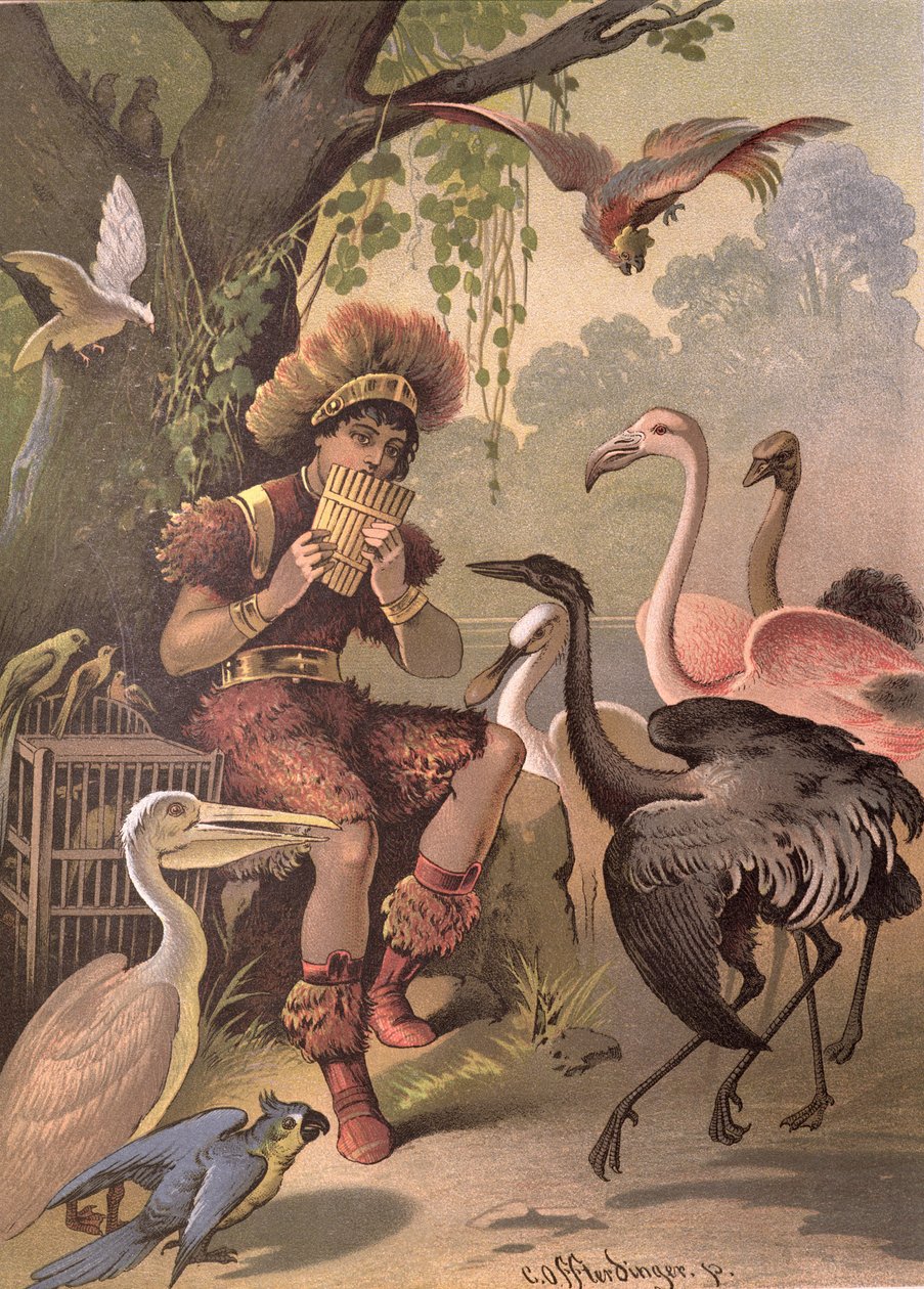 Papageno the Bird Catcher, fra "Tryllefløyten" av Wolfgang Amadeus Mozart (1756-91) av Carl Offterdinger