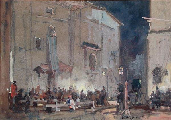 På settet (gouache på papir) av Carl Oscar Borg
