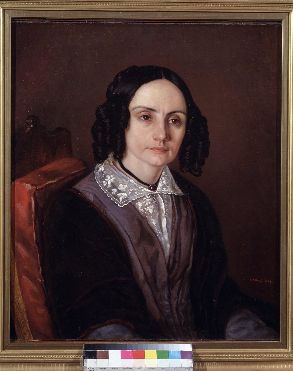 Portrett av grevinne Maria N. Volkonskaya (1805-1863) (Portrett av grevinnen M.N. Volkonskaya). Kona til prins Serge Volkonvski (1788-1865) som deltok i Decembrist- eller Decembrist-opprøret i 1825. For dette ble han dømt til eksil og hans av Carl Peter Mazer