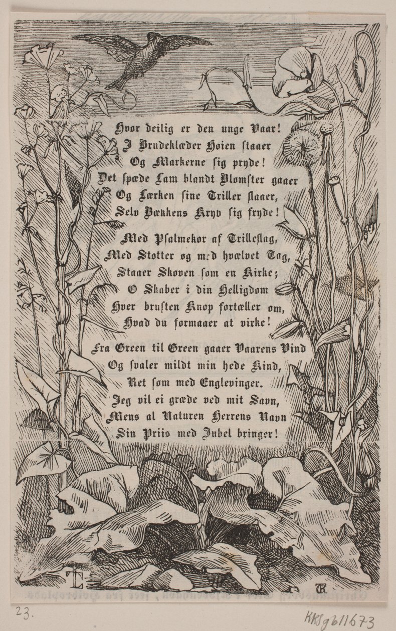 Innramming med en lerke og blomster av Carl Peter Theodor Rothweiler