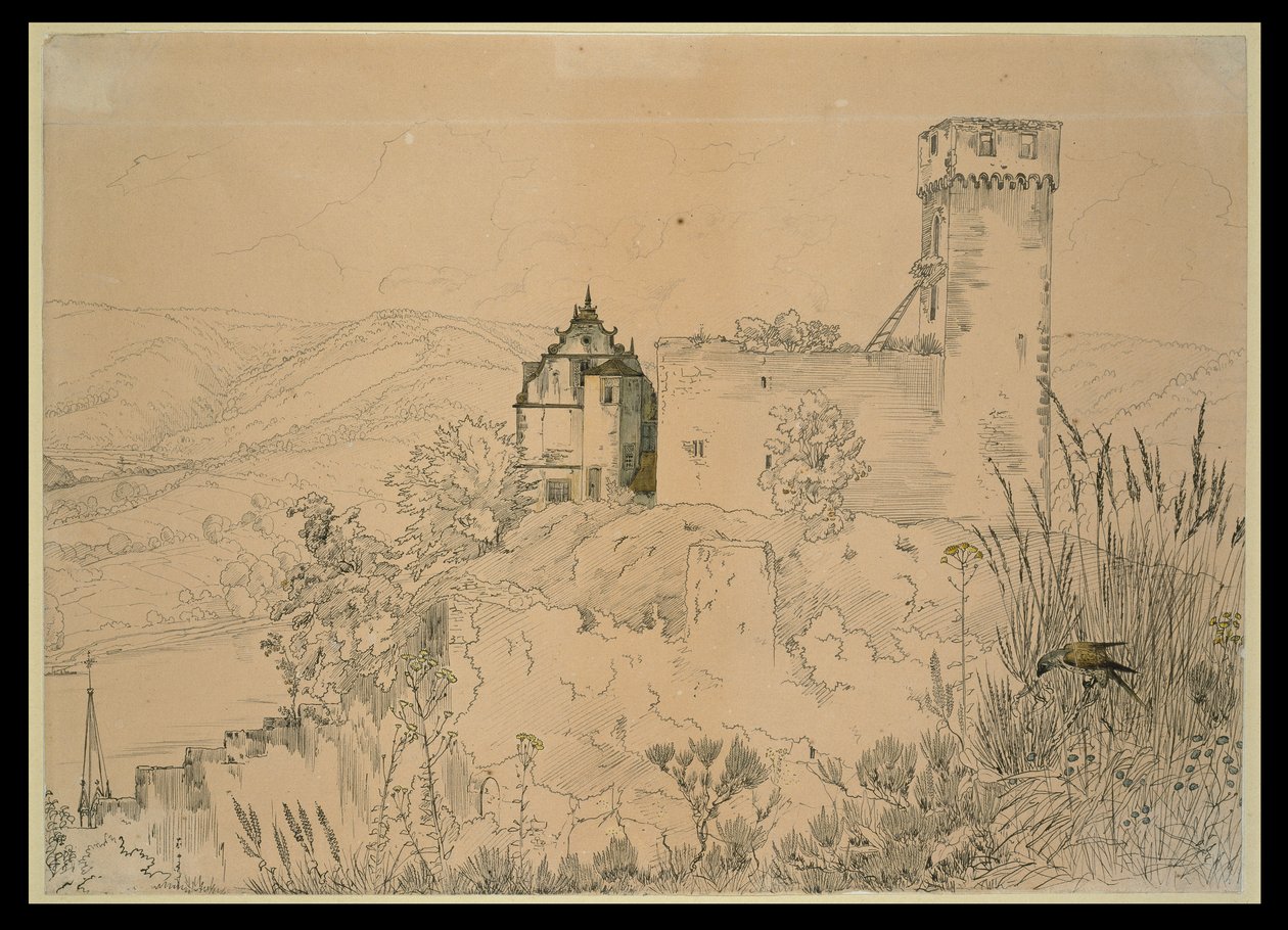 Hirschhorn slott ved Neckar (med falken) av Carl Philipp Fohr