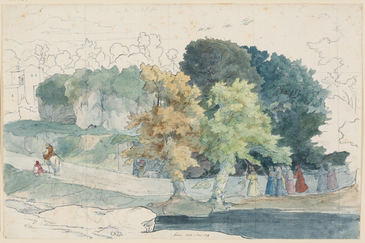 Italiensk landskap med staffasjefigurer av Carl Philipp Fohr