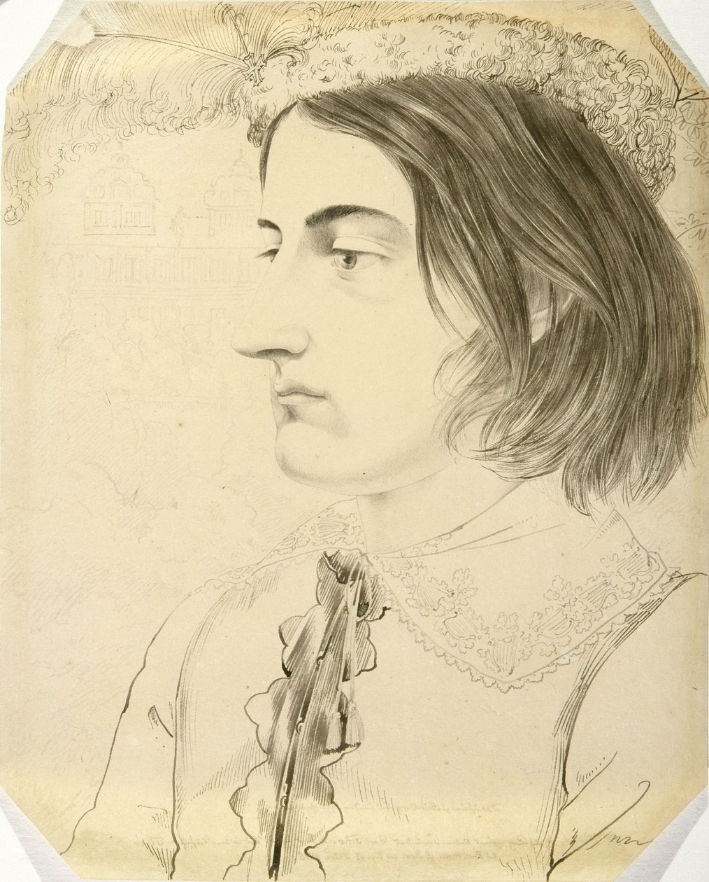 Ludwig Simon, teologisk student, 1816 (penn og pensel og svart blekk på vevd papir) av Carl Philipp Fohr