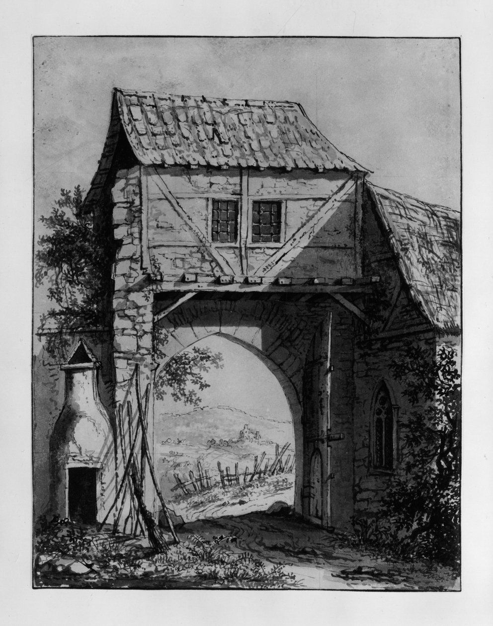Portbygning med utsyn mot et landskap med ruin av Carl Philipp Fohr