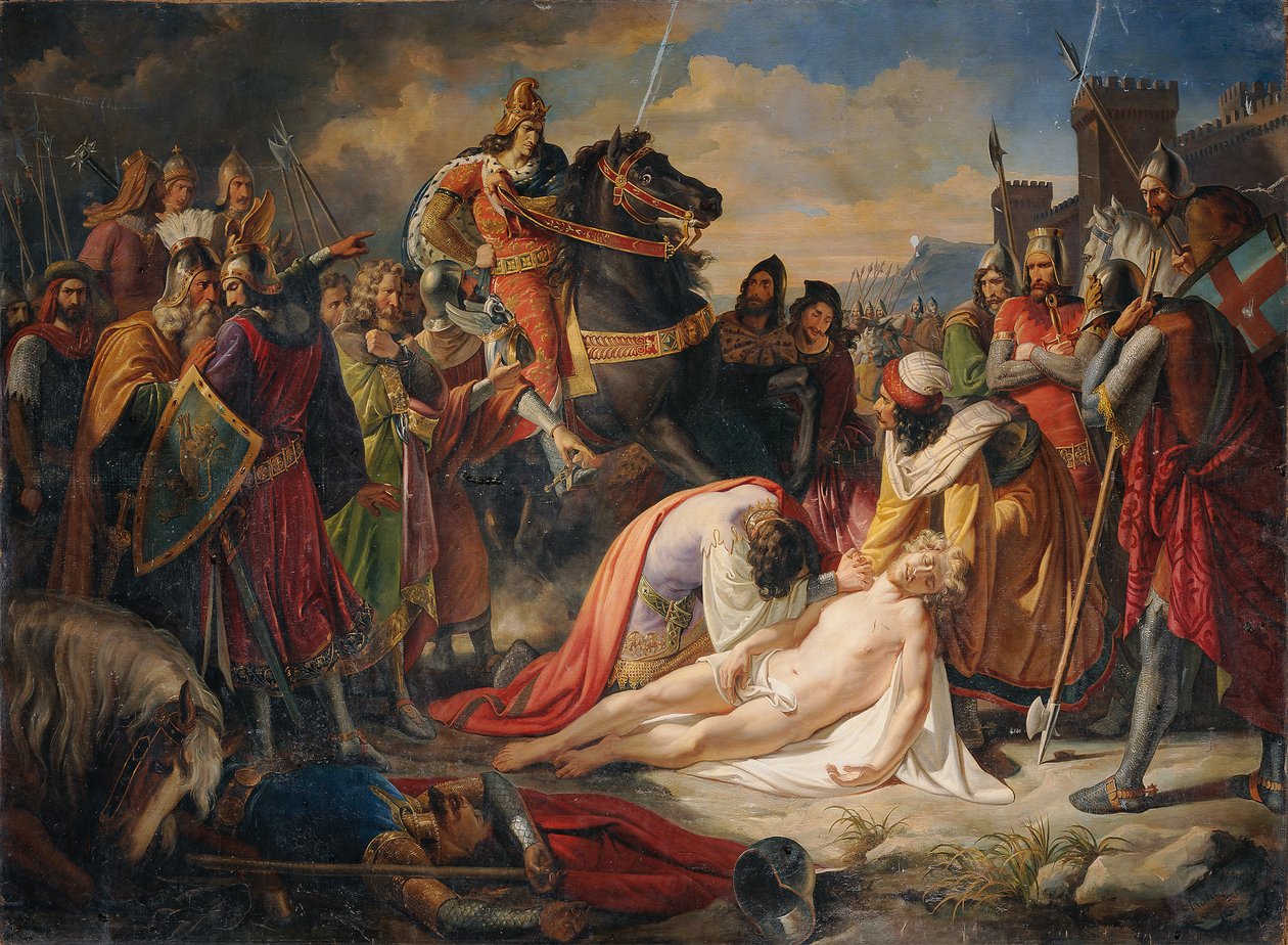 Charles I av Anjou over liket av Manfred etter slaget ved Benevento 26. februar 1266, 1838 av Carl Rahl