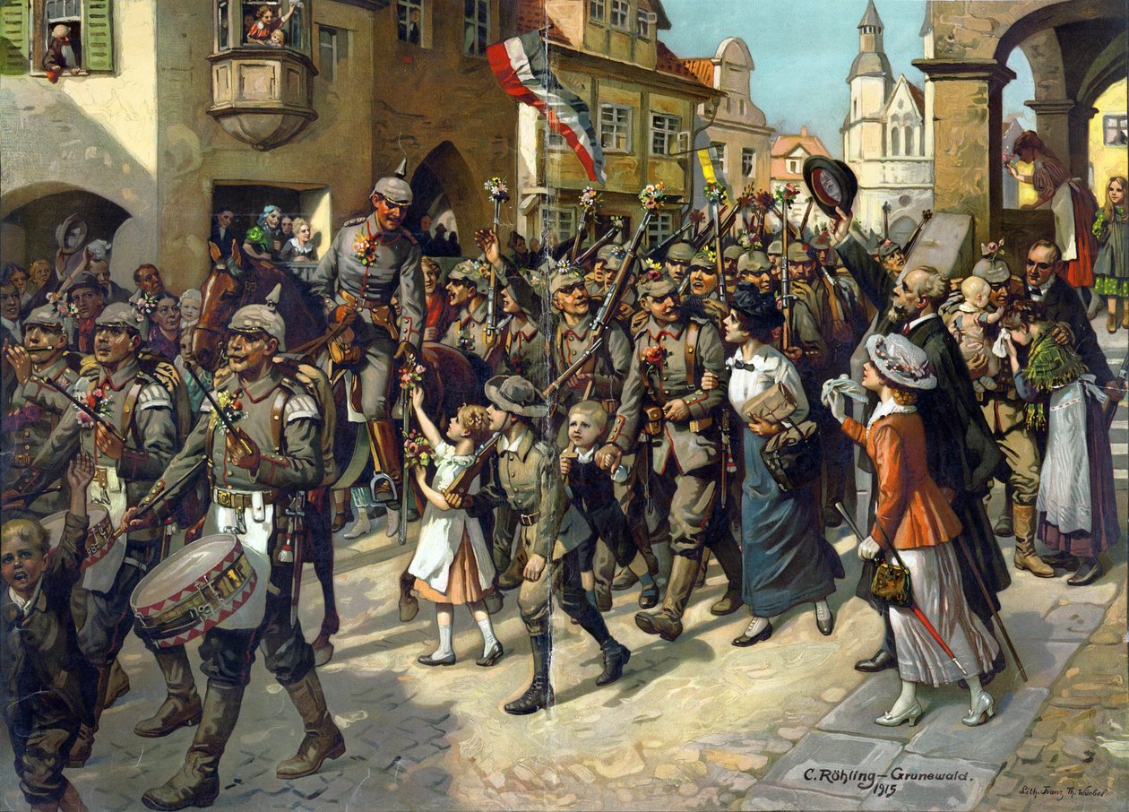 La mobilization en 1914 en Allemagne - Mobiliseringen i 1914. Image to Schools History Teaching par Roehling, Carl (1849-1922) av Carl Rohling