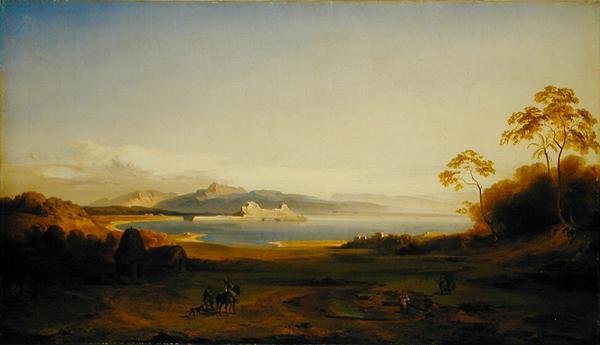Bay og havn på Korfu, ca. 1842 av Carl Rottmann