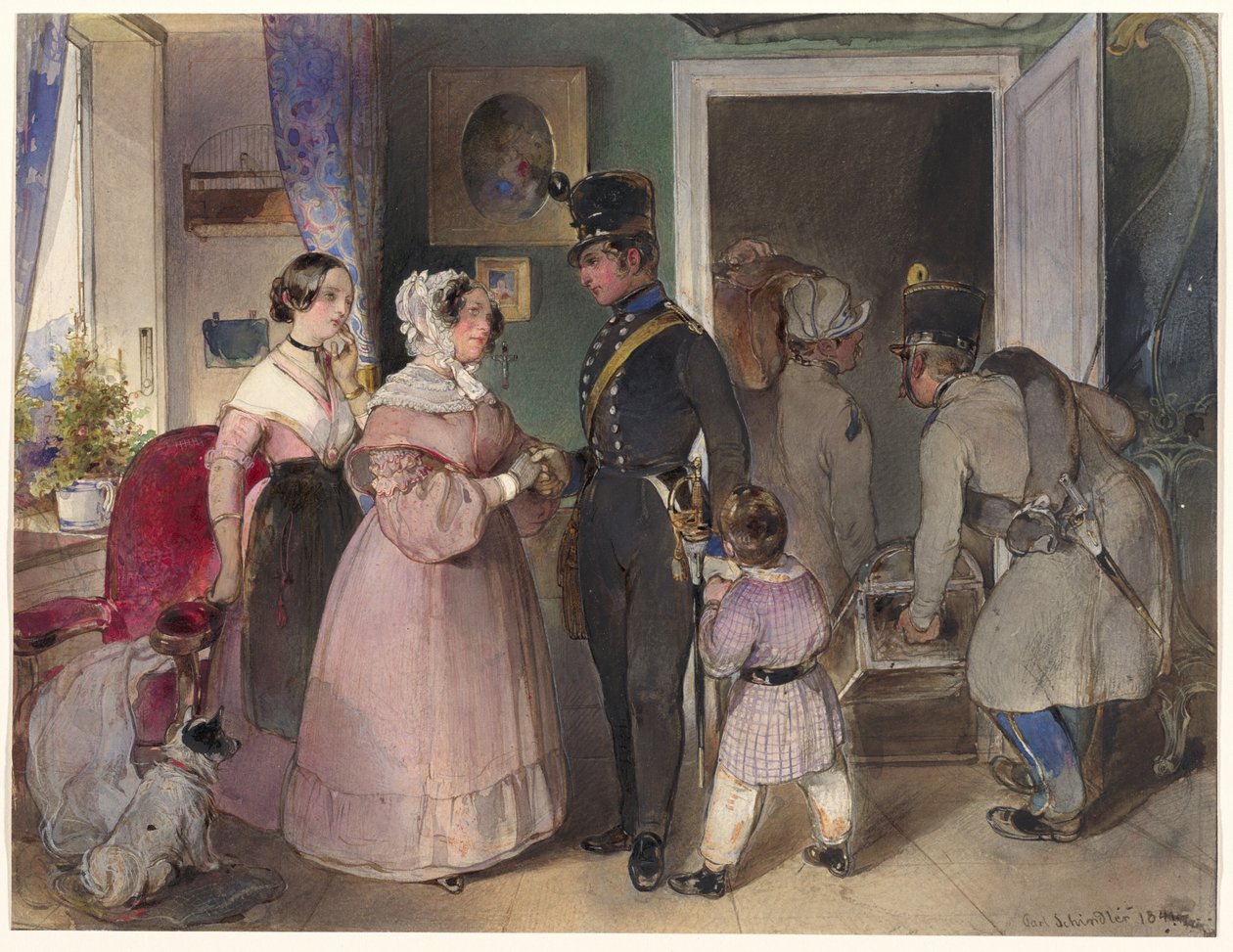En ung offiser tar farvel med familien sin av Carl Schindler
