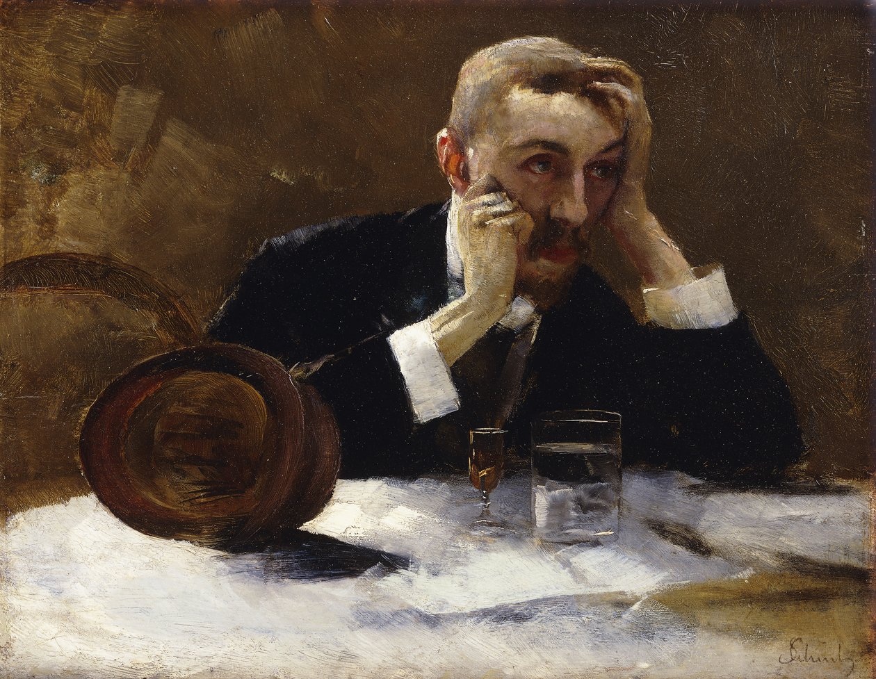 Sent selvportrett; sent selvportrett, av Carl Schuch