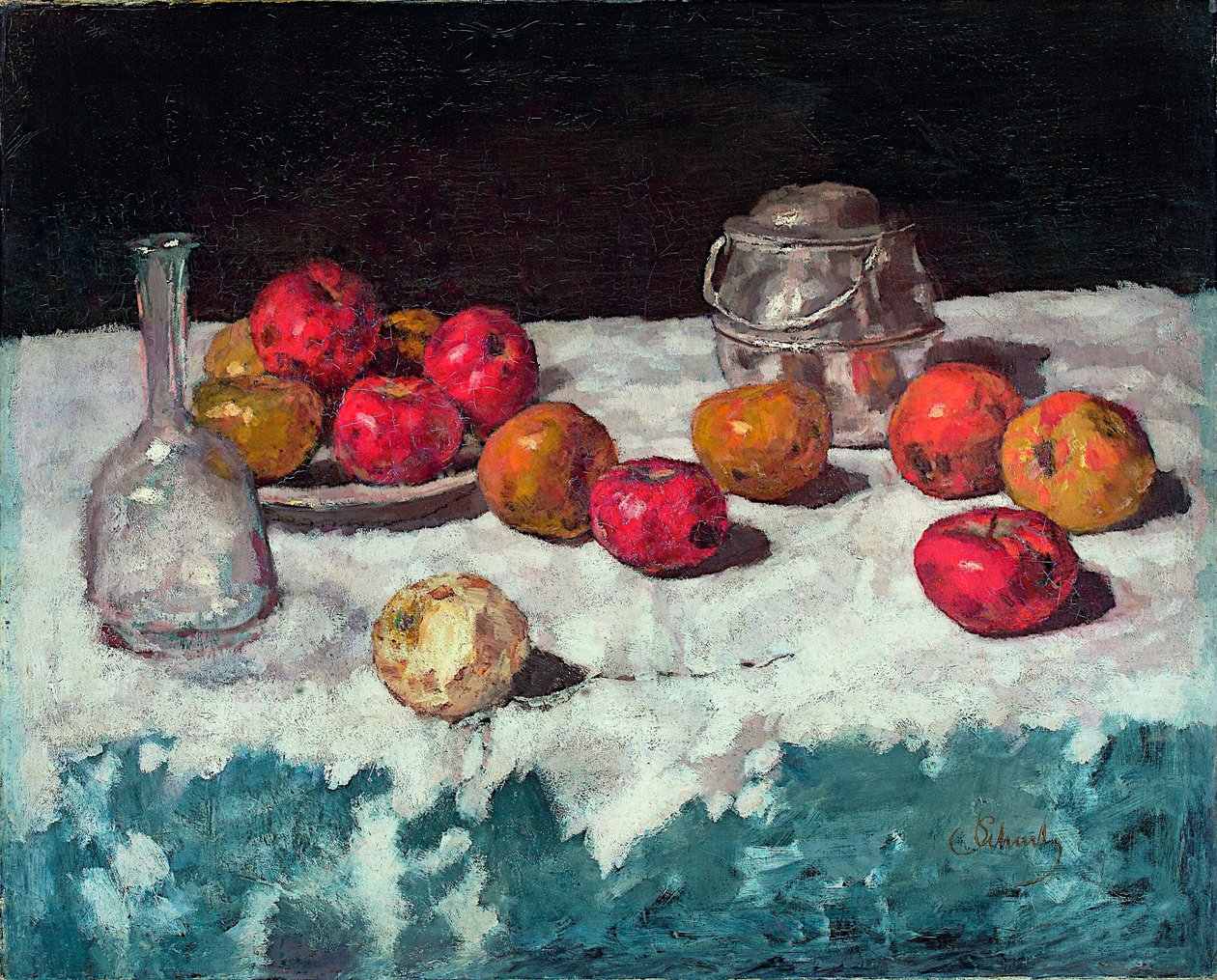 ""Nature morte aux pommes"" (Stilleben med epler) Peinture de Carl Schuch (1846-1903) 1889 Olje på lerret Dim 66,2x81,6 cm Museum Kunstpalast, Düsseldorf av Carl Schuch