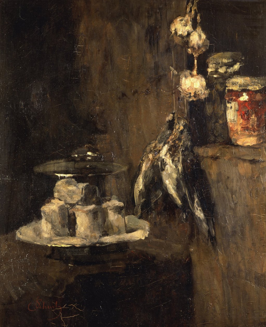 Stilleben med rapphøns og ost, etter 1884 av Carl Schuch