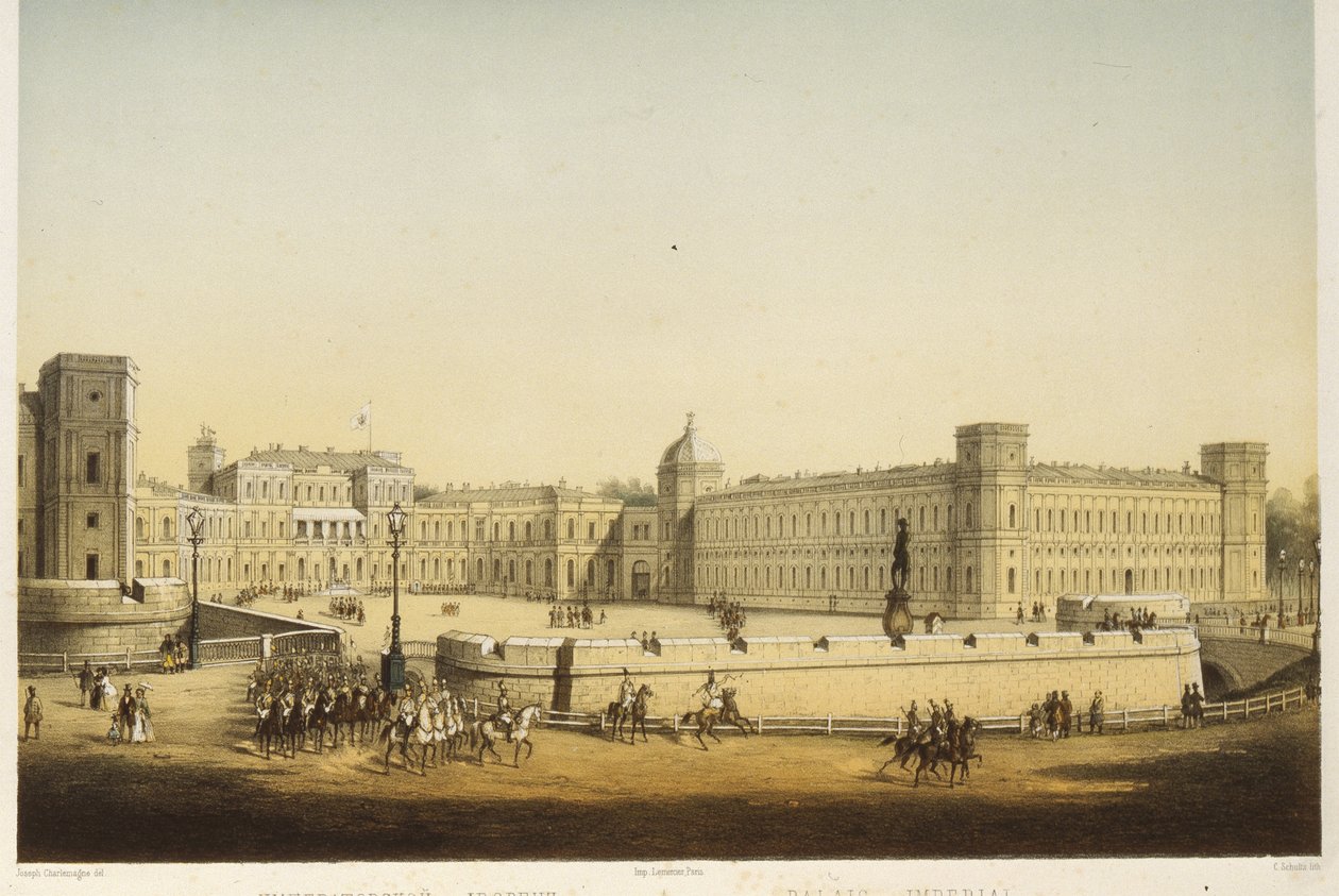 Utsikt over Main Gatchina-palasset, midten av 1800-tallet. av Carl Schulz