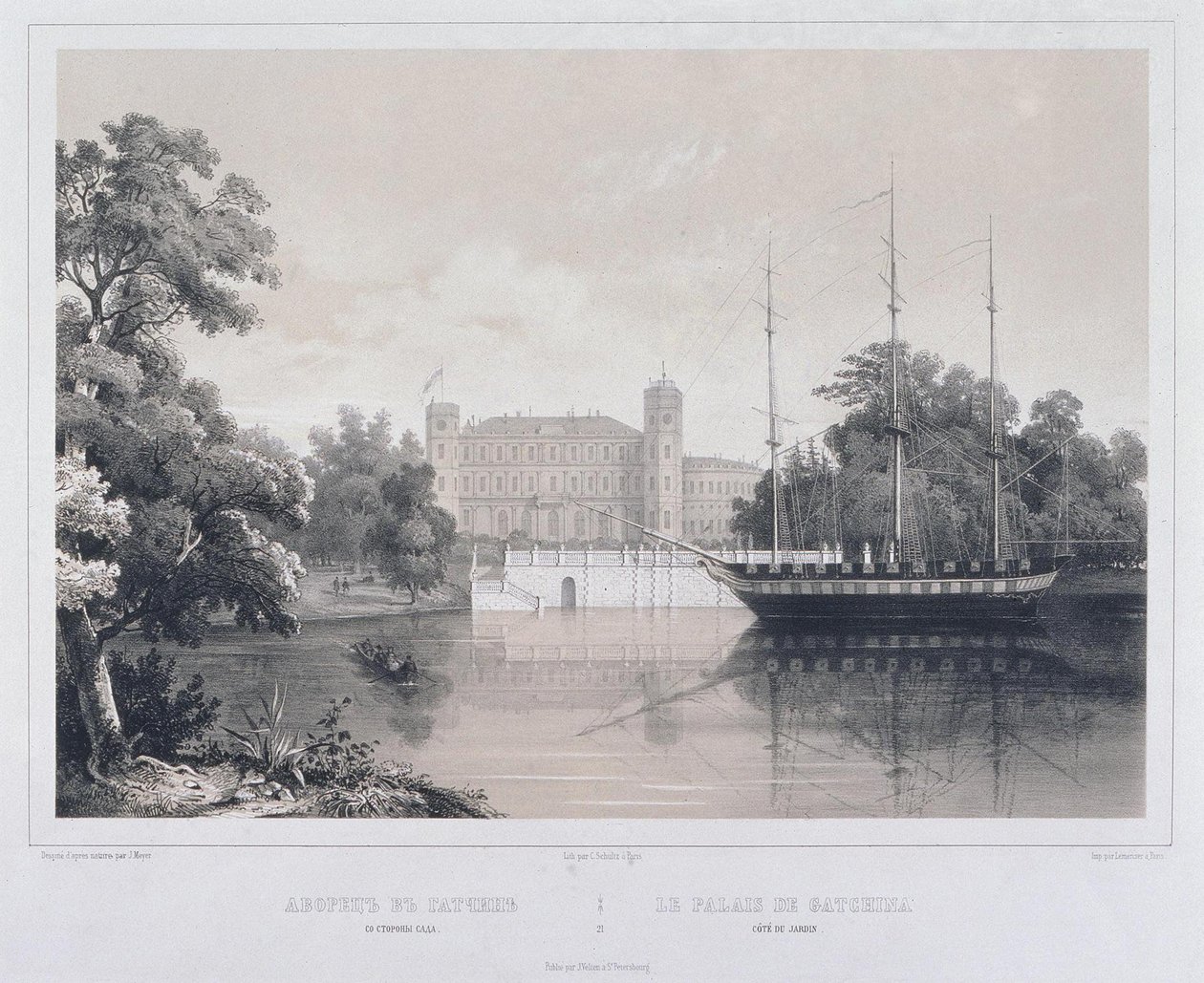 Utsikt over palasset i Gatchina fra innsjøen, 1850-tallet av Carl Schulz