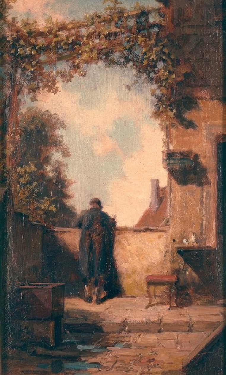 Gammel mann på terrassen av Carl Spitzweg