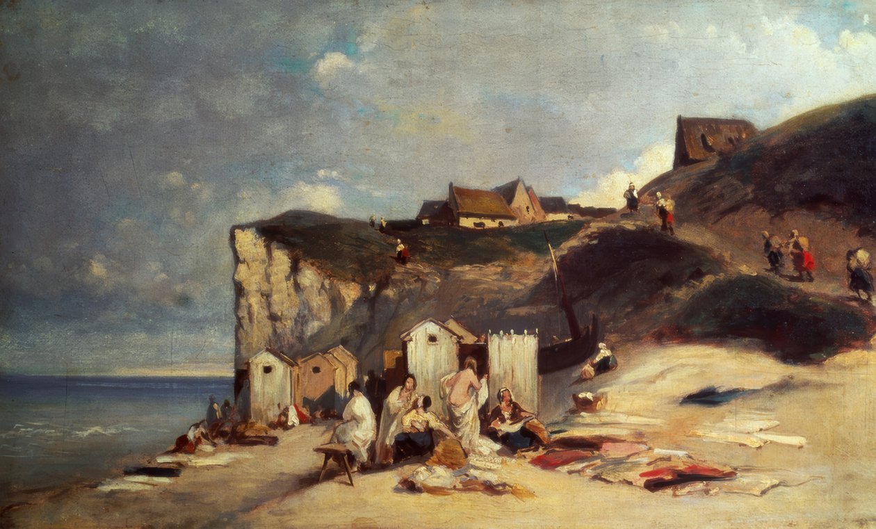 Kvinner som bader ved sjøen ved Dieppe I av Carl Spitzweg