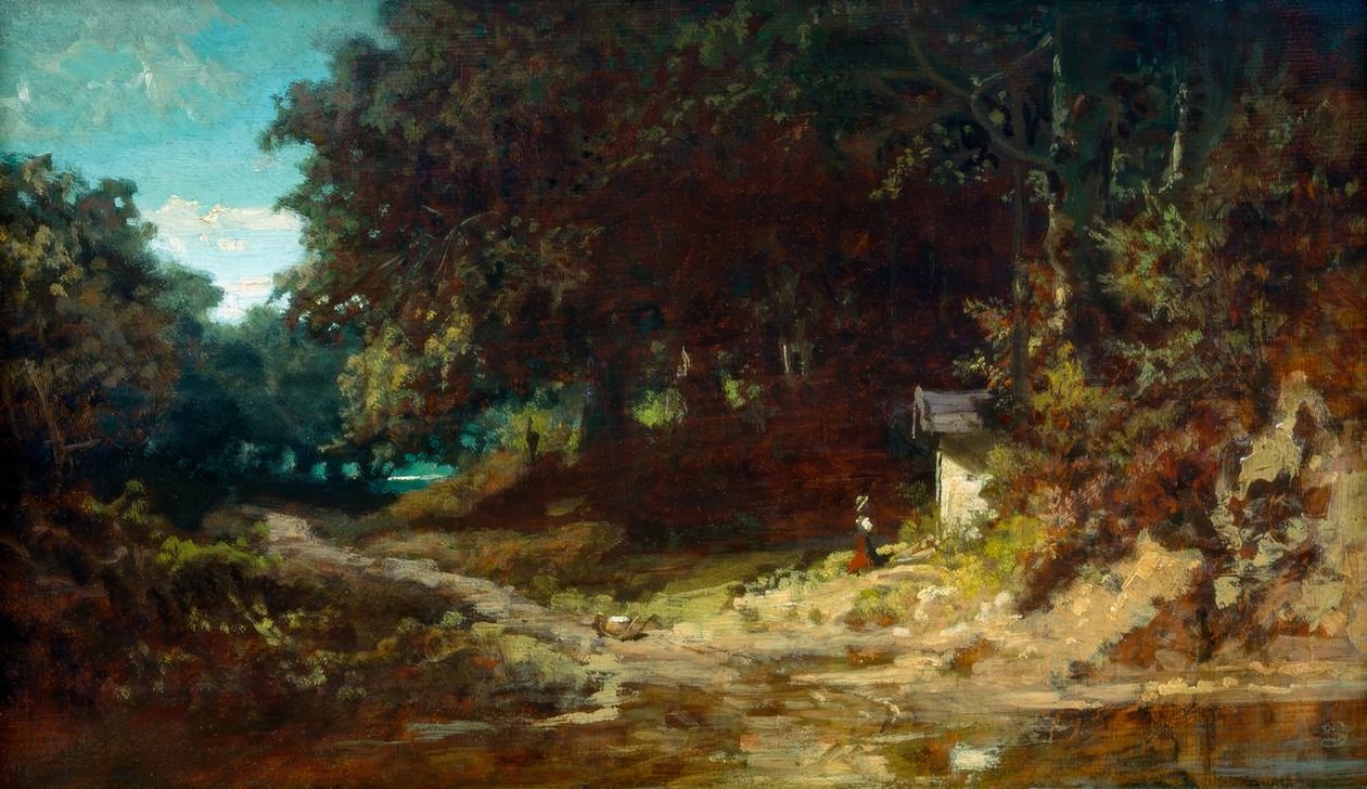Bedende jente foran et skogkapell av Carl Spitzweg