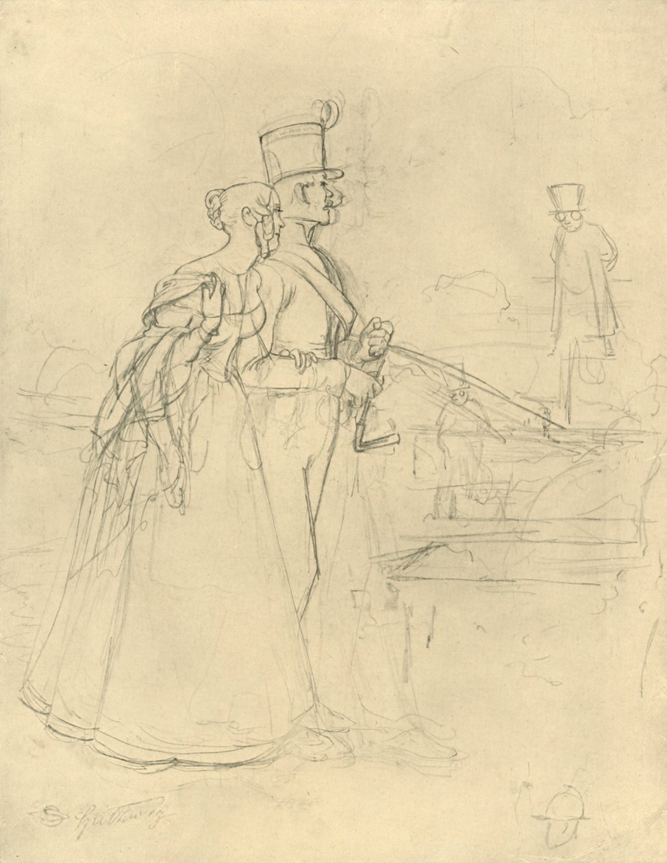 Die Begegnung, midten av slutten av 1800-tallet, c1924. av Carl Spitzweg