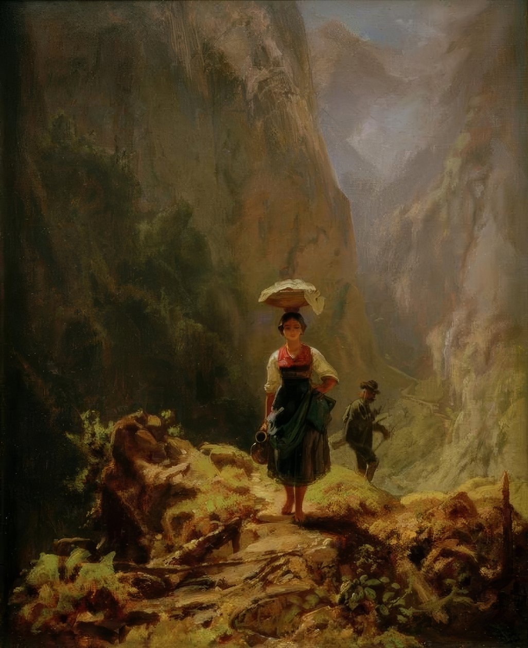 Dirndler og jegere i fjellet av Carl Spitzweg