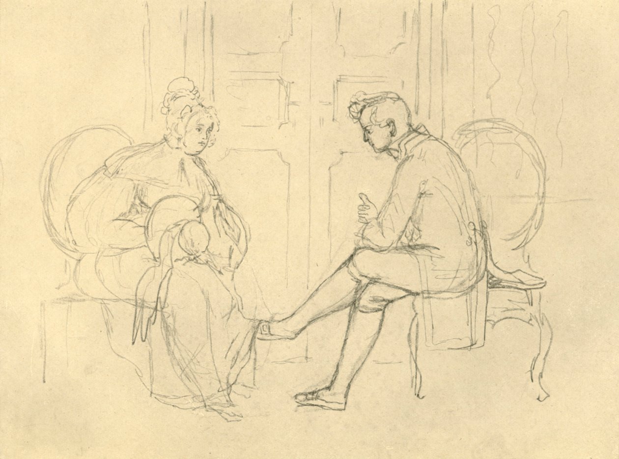 Seriøst spørsmål, midten av slutten av 1800-tallet, c1924. av Carl Spitzweg