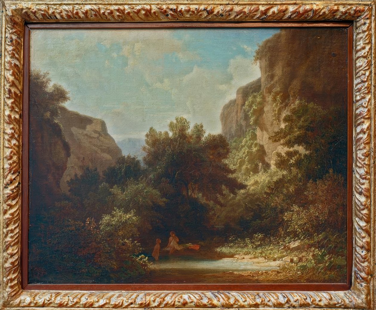 Steinete fjellandskap med badenymfer av Carl Spitzweg