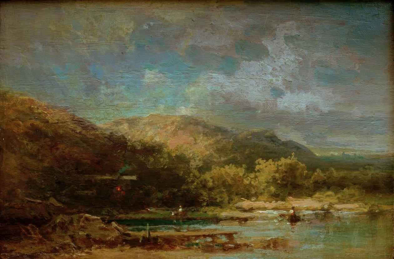 Hytte ved sjøen med figurer av Carl Spitzweg