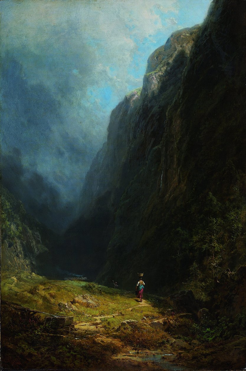 I det alpine høydalen landskap med fjellet Wendelstein, ca. 1871 av Carl Spitzweg