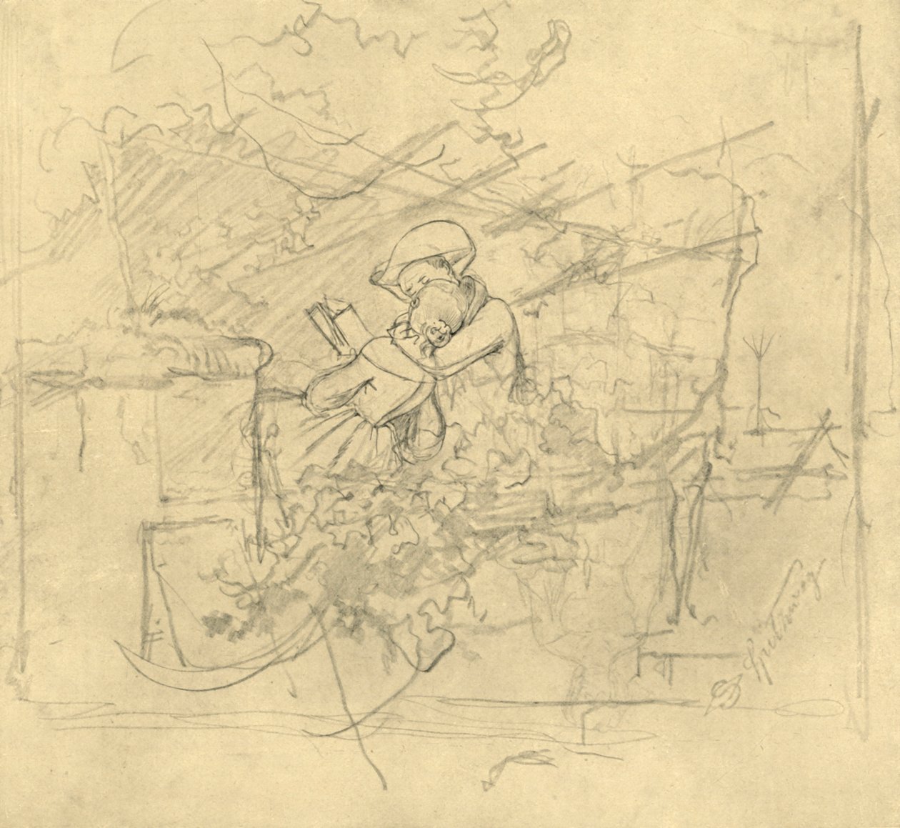 Lektüre, midten av slutten av 1800-tallet, c1924. av Carl Spitzweg