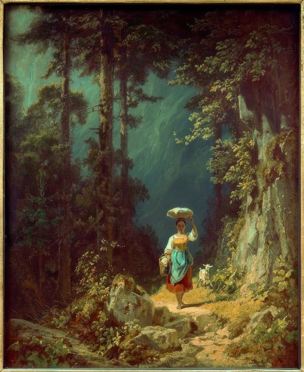 Jente med geit i fjelldalen I. av Carl Spitzweg