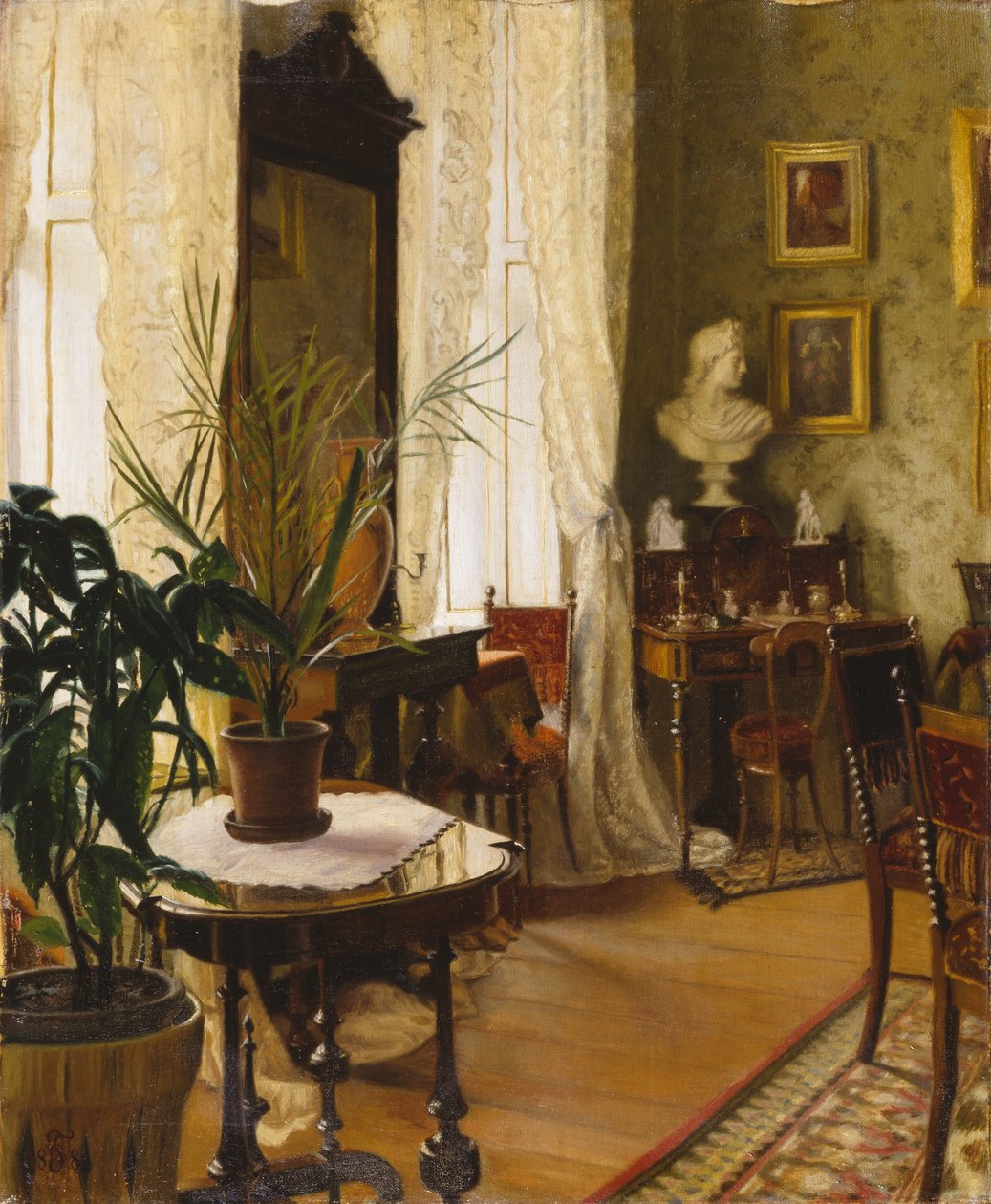 Et interiør (olje på lerret) av Carl Thomsen