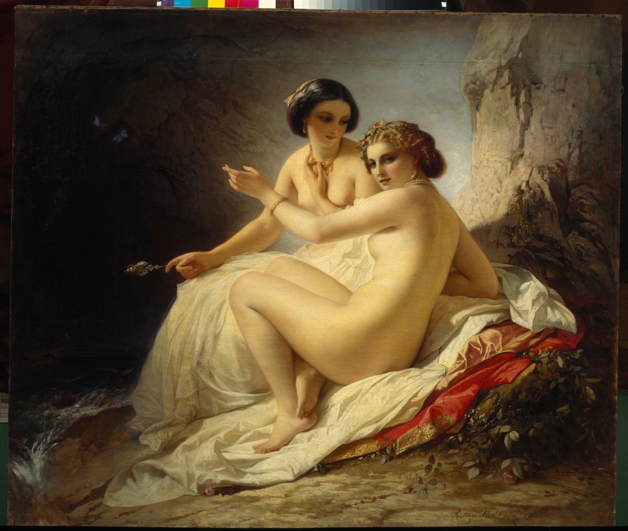 ""To jenter i en grotte"" (To jenter i en grotte) Maleri av Timofei Neff (Carl Timoleon von Neff) (1805-1876) - 1859 - Olje på lerret - Statens russiske museum, St. Petersburg av Carl Timoleon von Neff