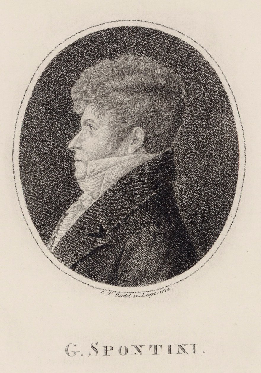 Portrett av dirigenten og komponisten Gaspare Spontini 1774-1851, 1813. av Carl Traugott Riedel