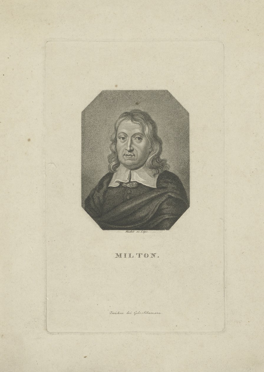 Portrett av poeten John Milton 1608-1674, ca 1818-1821. av Carl Traugott Riedel
