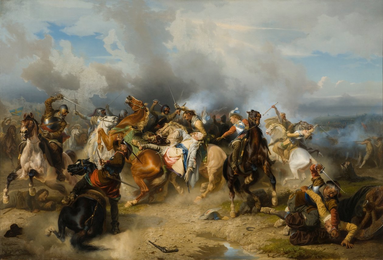 Kong Gustav II Adolf av Sverige døde i slaget ved Lützen, 1855 av Carl Wahlbom