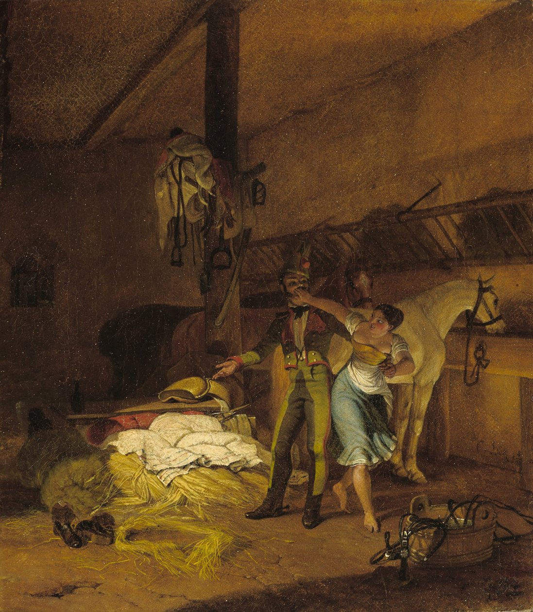 En chevauxleger flørter med en hushjelp av Carl Wilhelm Freiherr von Heideck