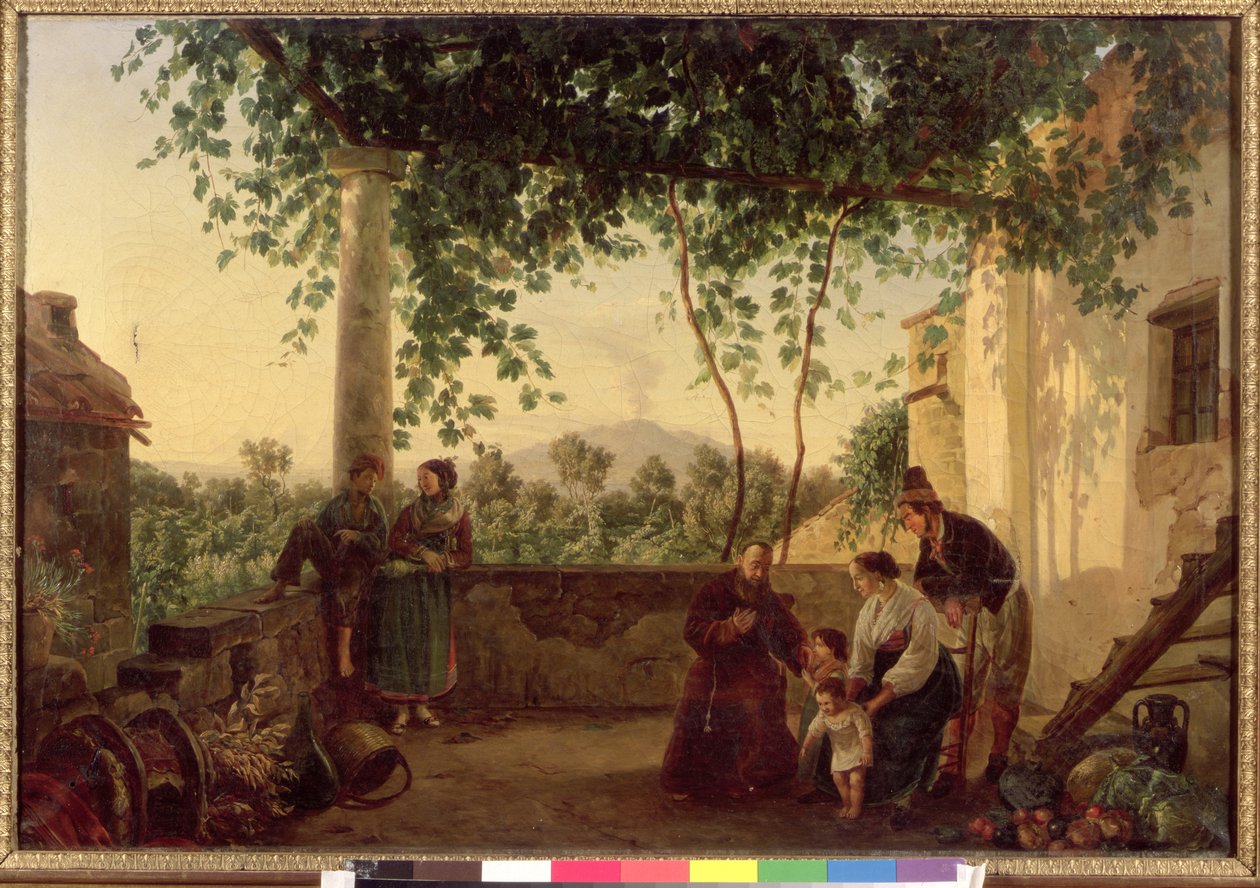 Terrasse til et hus nær Napoli med utsikt over Vesuv, 1833 av Carl Wilhelm Goetzloff