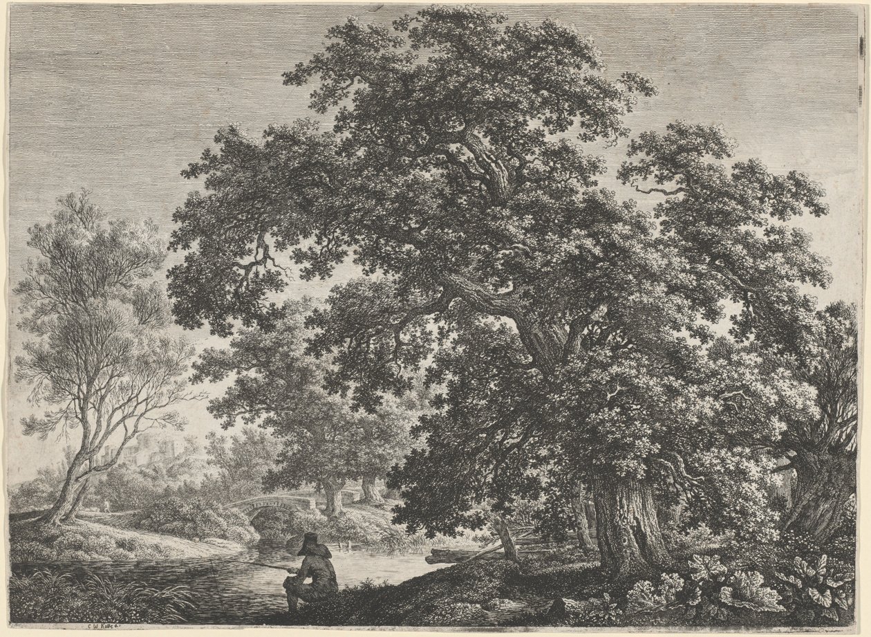 Kjempeeik med en sittende fisker av Carl Wilhelm Kolbe