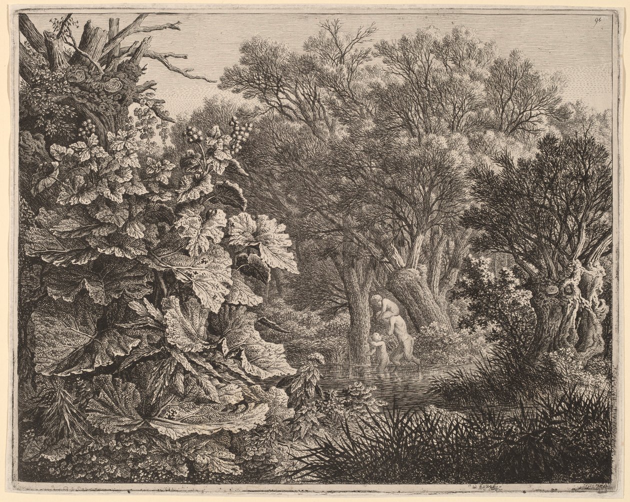 Landskap med store blader og tre satyrer av Carl Wilhelm Kolbe