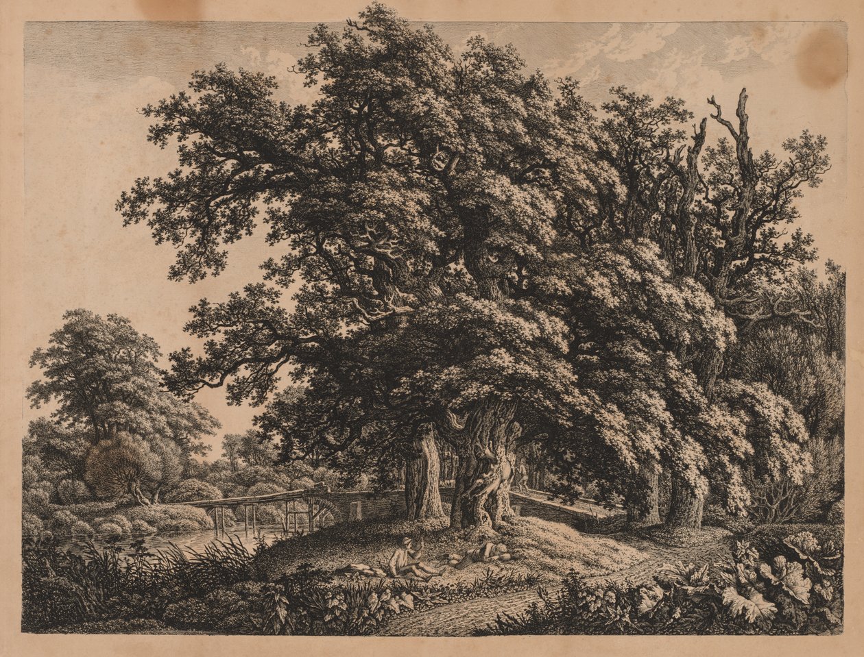 Landskap og bro med tre figurer. av Carl Wilhelm Kolbe I