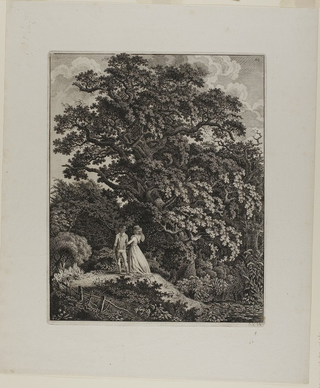 Skoglandskap med et elegant par som går under en eik av Carl Wilhelm Kolbe, the elder